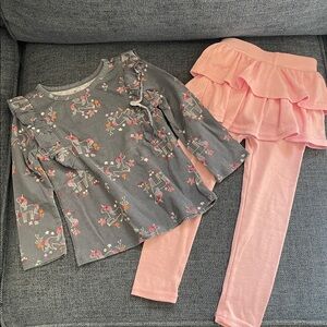 Gray and Pink Ruffle unicorn top and skirt pants